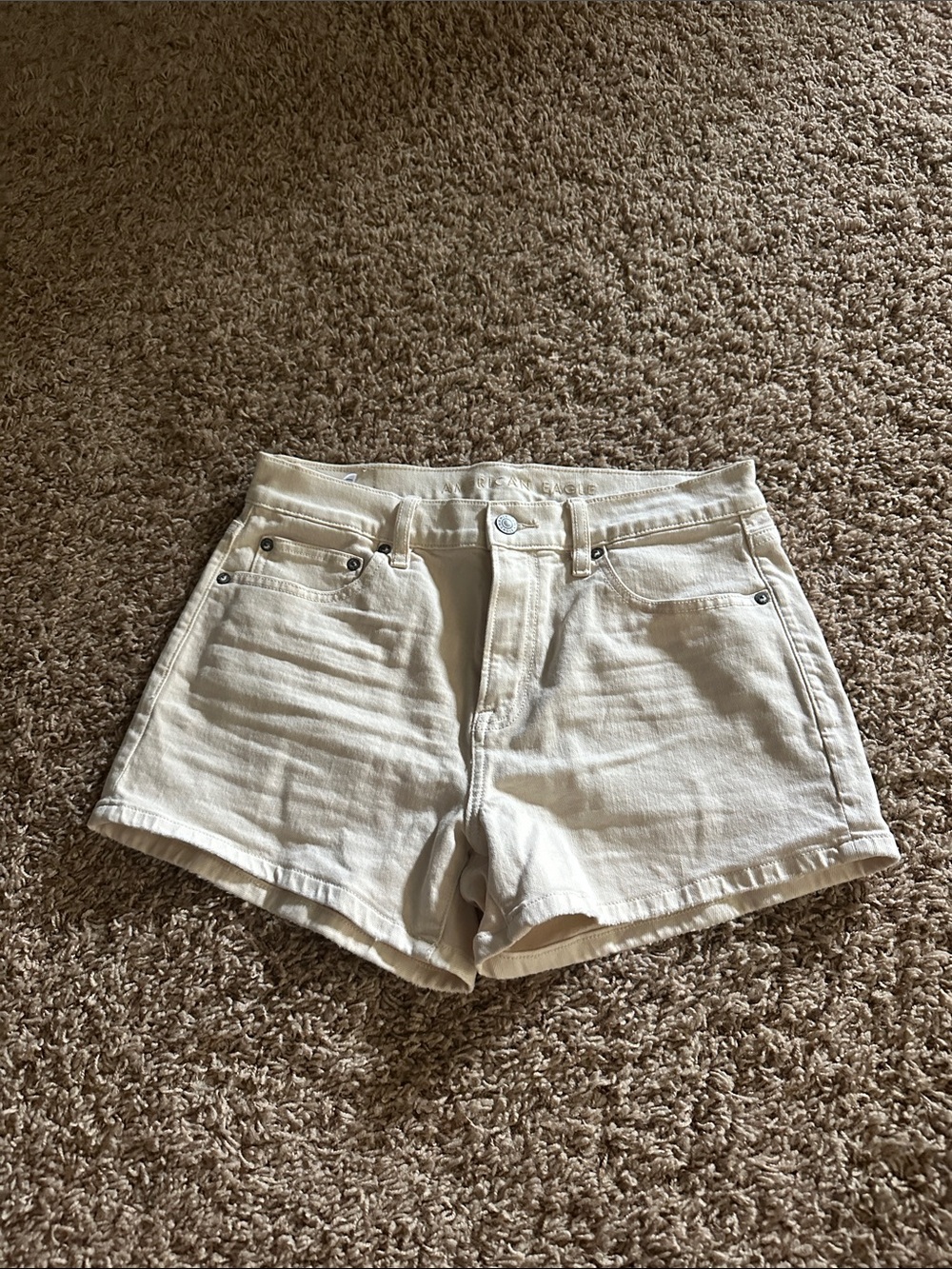 American Eagle Outfitters Cream High-Rise Jean Shorts